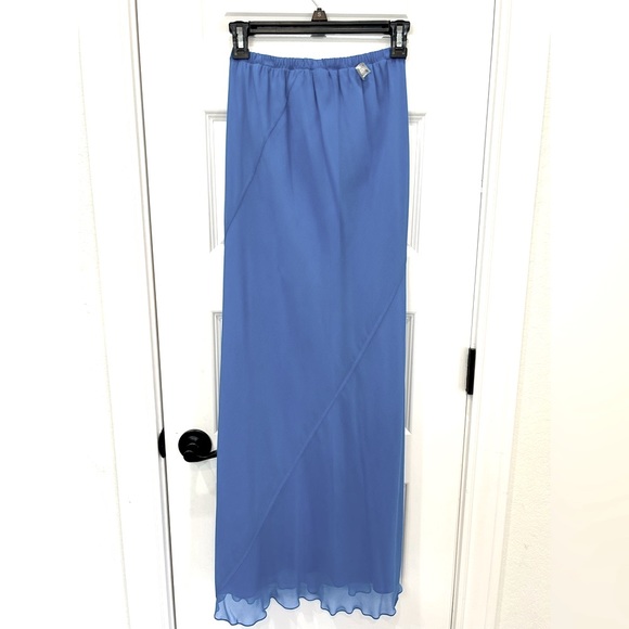 NWT Stanley korshak 100% Silk Shamask Blue Long Skirt sz 1 1/2 retail $590